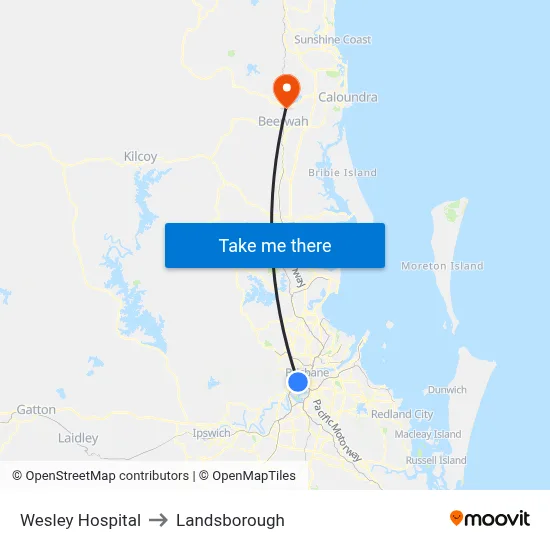 Wesley Hospital to Landsborough map