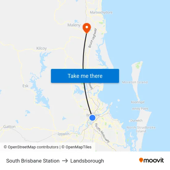 South Brisbane Station to Landsborough map