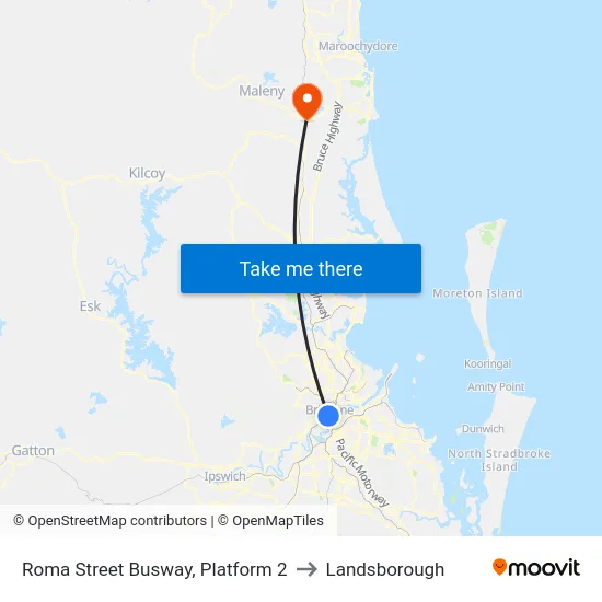 Roma Street Busway, Platform 2 to Landsborough map