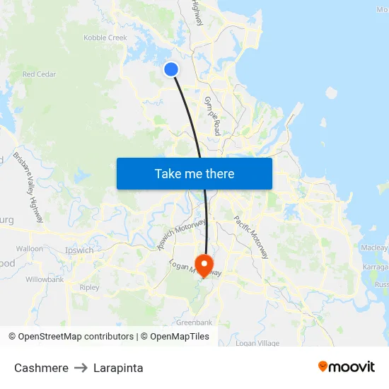 Cashmere to Larapinta map