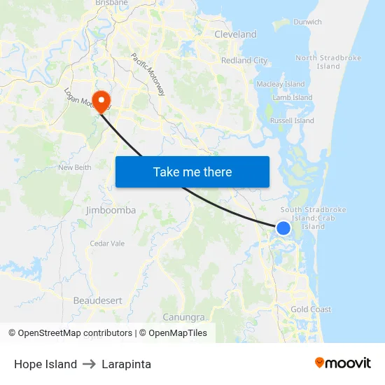 Hope Island to Larapinta map