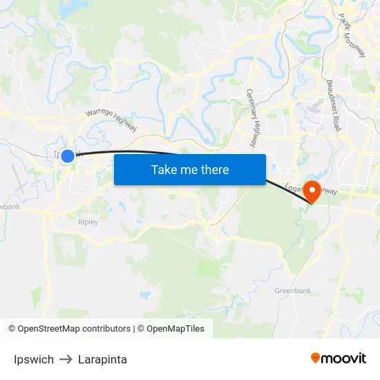 Ipswich to Larapinta map