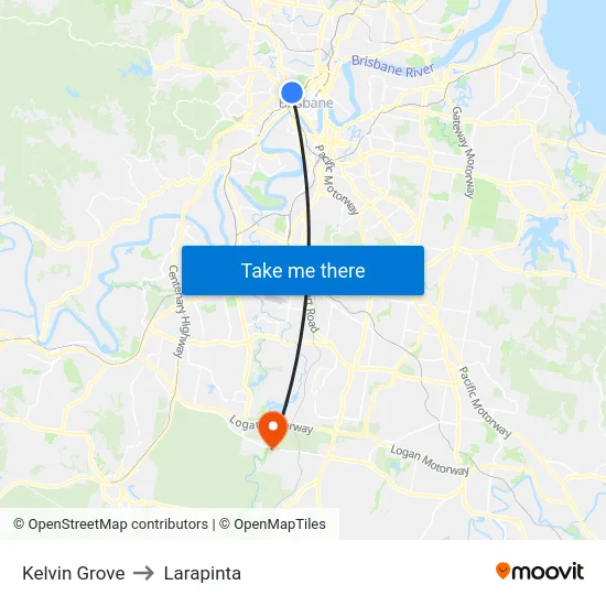 Kelvin Grove to Larapinta map