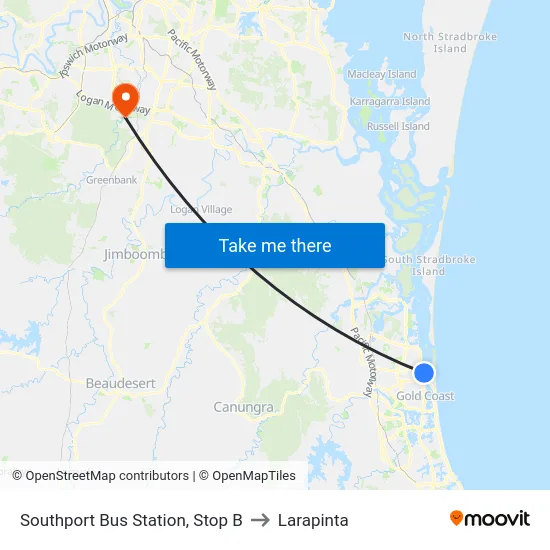 Southport Bus Station, Stop B to Larapinta map