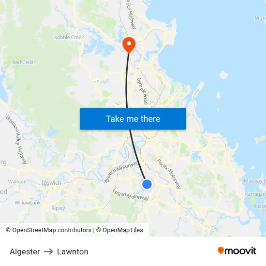 Algester to Lawnton map