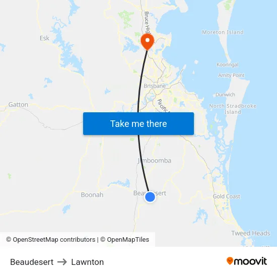 Beaudesert to Lawnton map