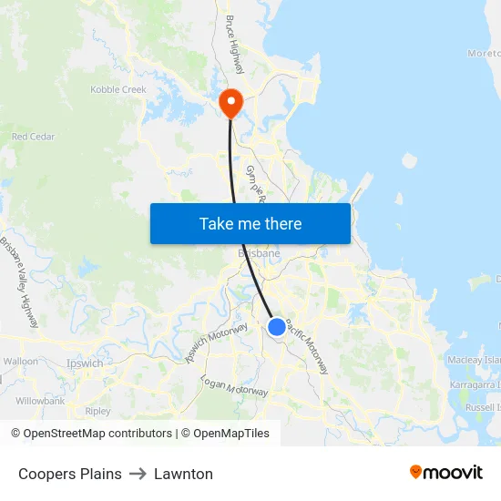 Coopers Plains to Lawnton map