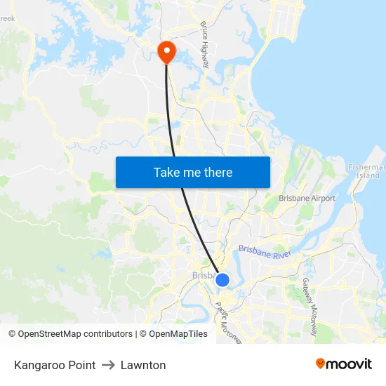 Kangaroo Point to Lawnton map