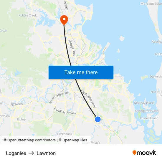 Loganlea to Lawnton map