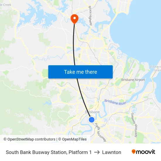 South Bank Busway Station, Platform 1 to Lawnton map