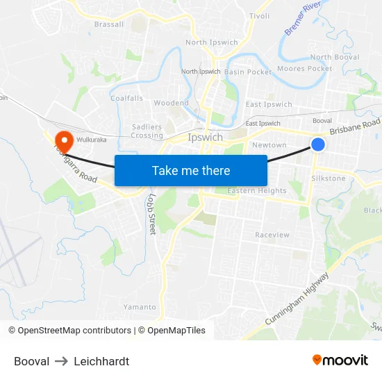 Booval to Leichhardt map