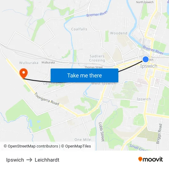 Ipswich to Leichhardt map