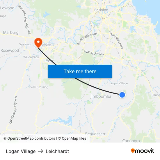 Logan Village to Leichhardt map