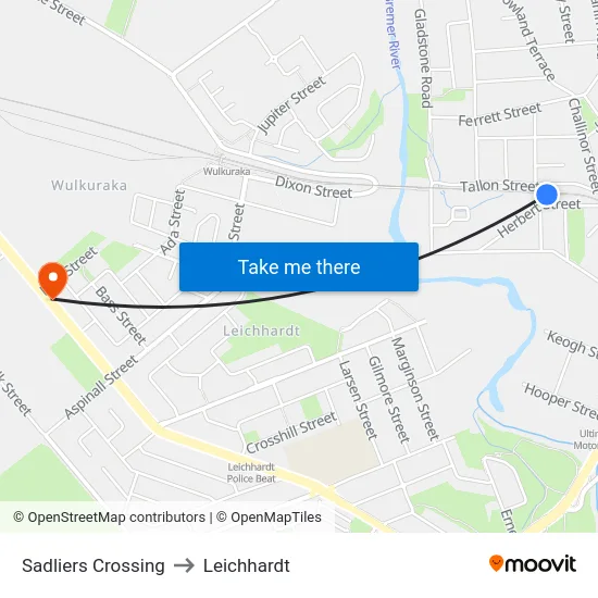 Sadliers Crossing to Leichhardt map