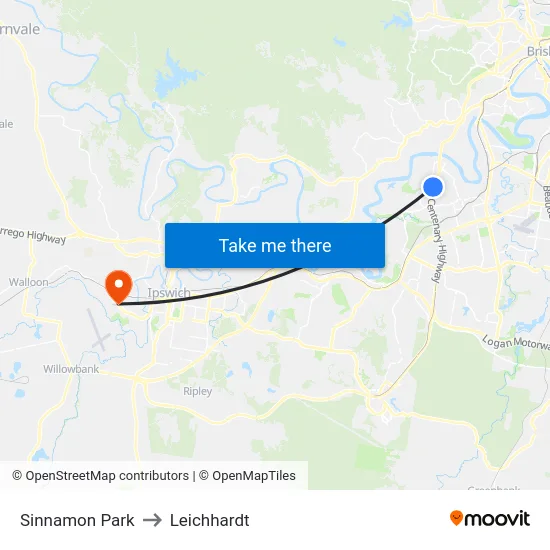 Sinnamon Park to Leichhardt map