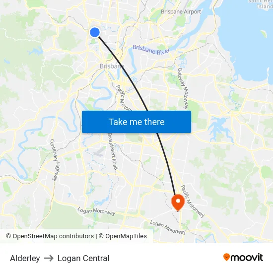 Alderley to Logan Central map