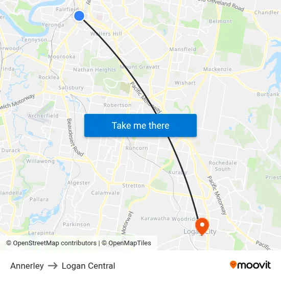 Annerley to Logan Central map