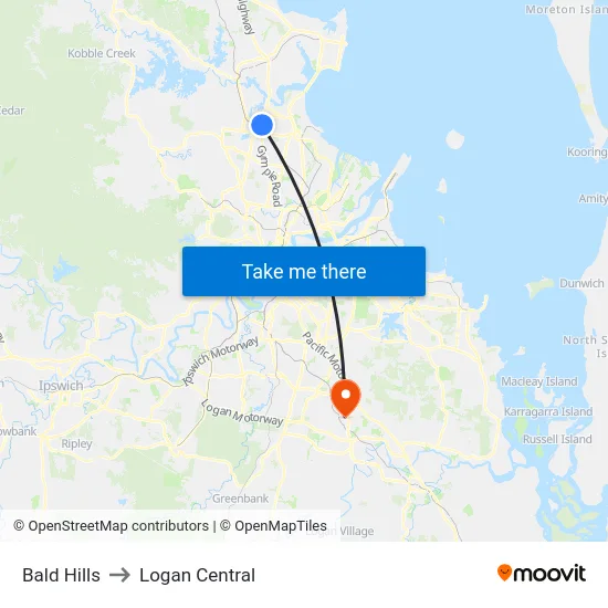Bald Hills to Logan Central map