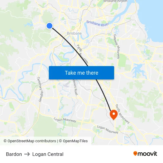 Bardon to Logan Central map