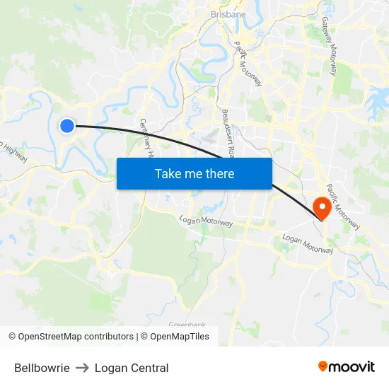 Bellbowrie to Logan Central map