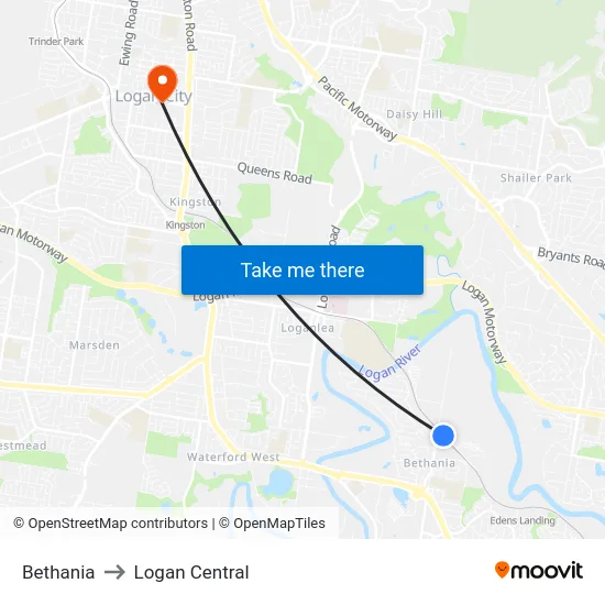 Bethania to Logan Central map
