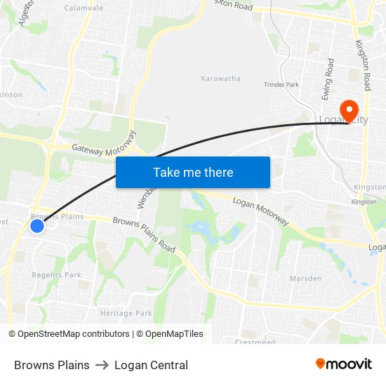 Browns Plains to Logan Central map