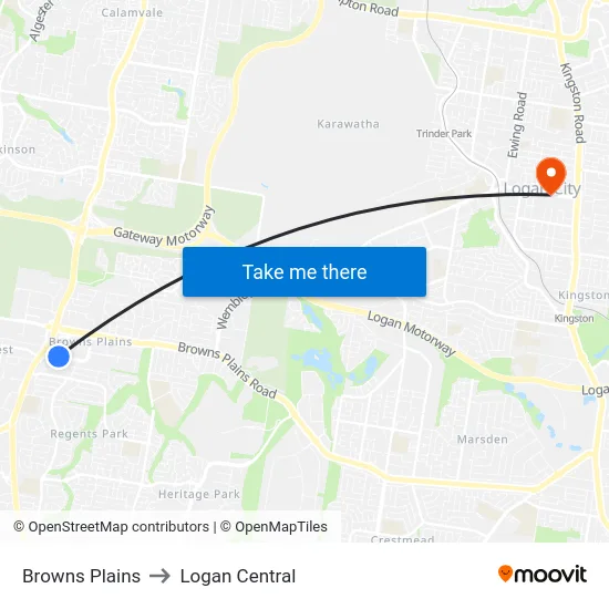 Browns Plains to Logan Central map