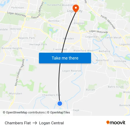 Chambers Flat to Logan Central map