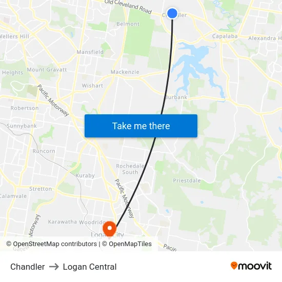Chandler to Logan Central map