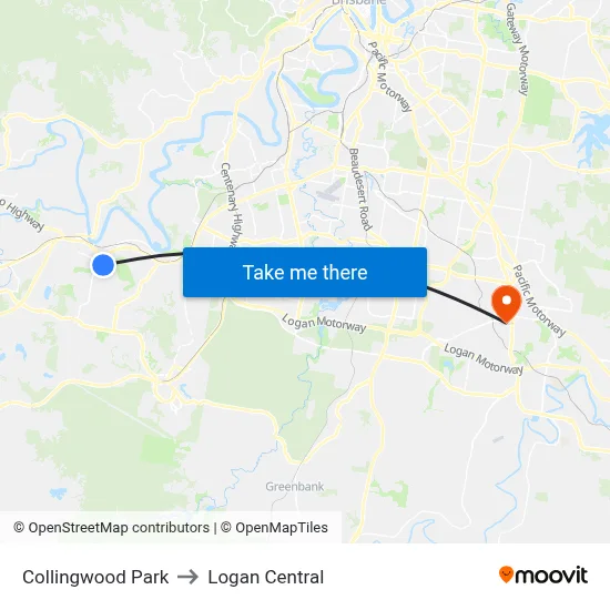 Collingwood Park to Logan Central map