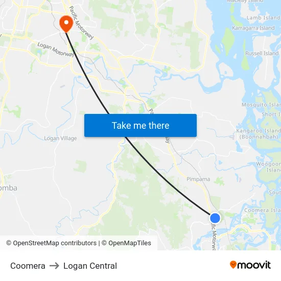 Coomera to Logan Central map