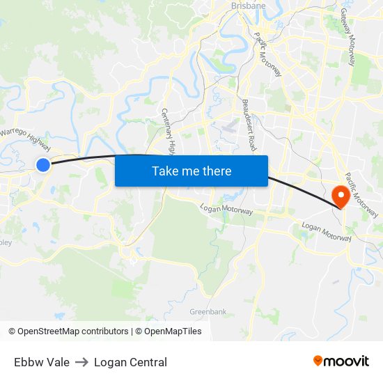 Ebbw Vale to Logan Central map