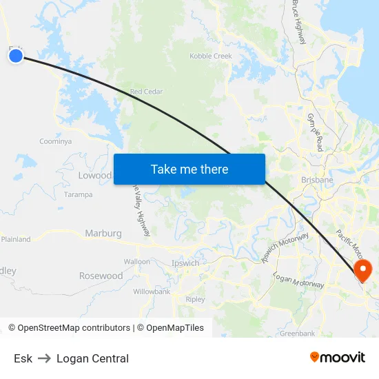 Esk to Logan Central map