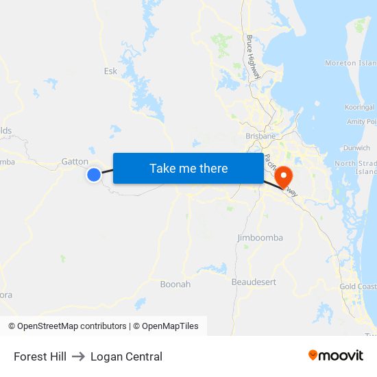 Forest Hill to Logan Central map