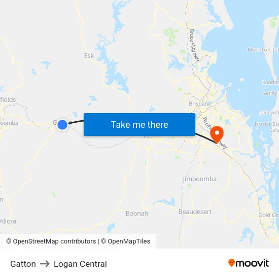 Gatton to Logan Central map