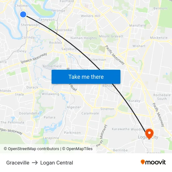 Graceville to Logan Central map