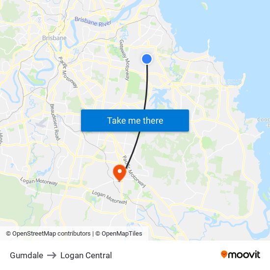 Gumdale to Logan Central map