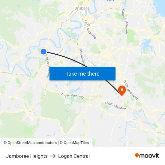 Jamboree Heights to Logan Central map