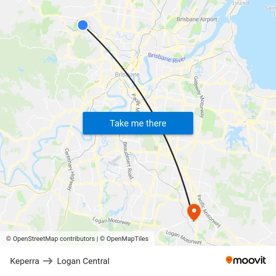 Keperra to Logan Central map