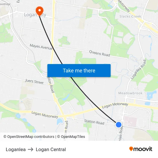 Loganlea to Logan Central map