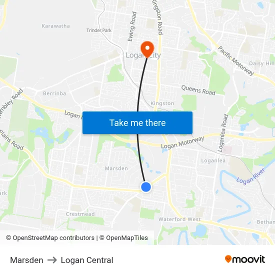 Marsden to Logan Central map