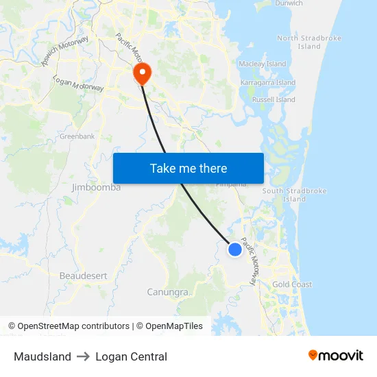 Maudsland to Logan Central map