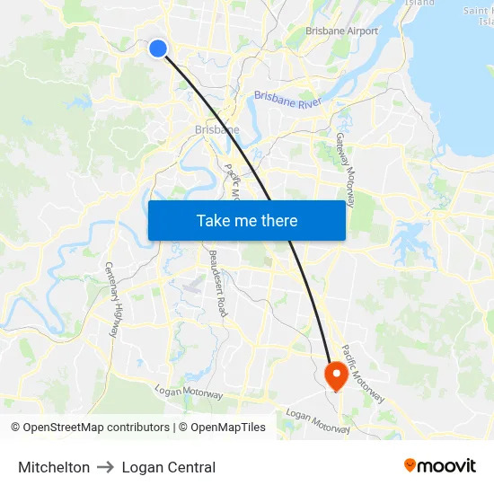 Mitchelton to Logan Central map