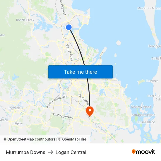 Murrumba Downs to Logan Central map