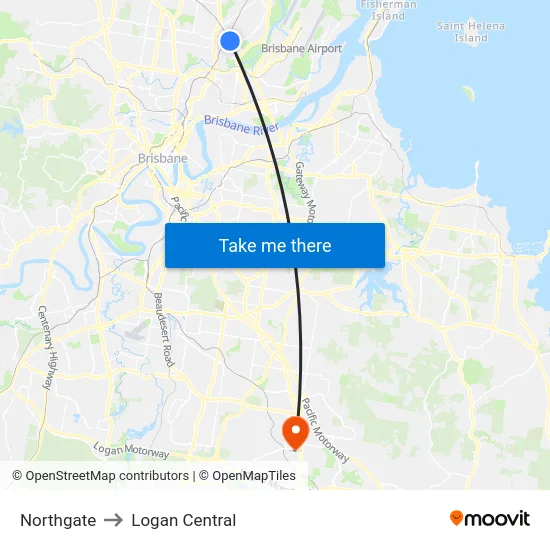 Northgate to Logan Central map