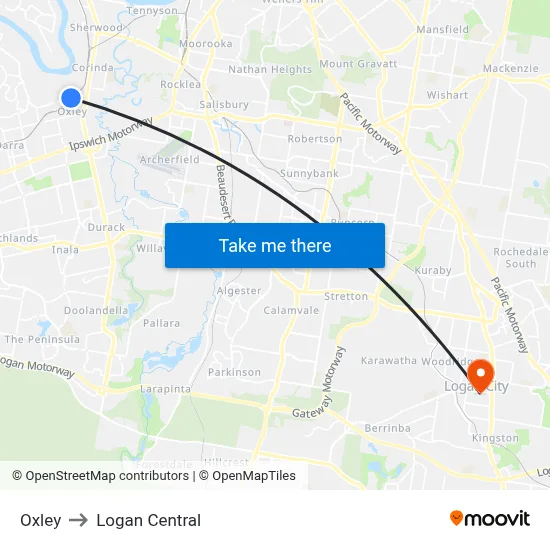 Oxley to Logan Central map