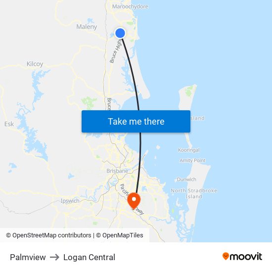 Palmview to Logan Central map