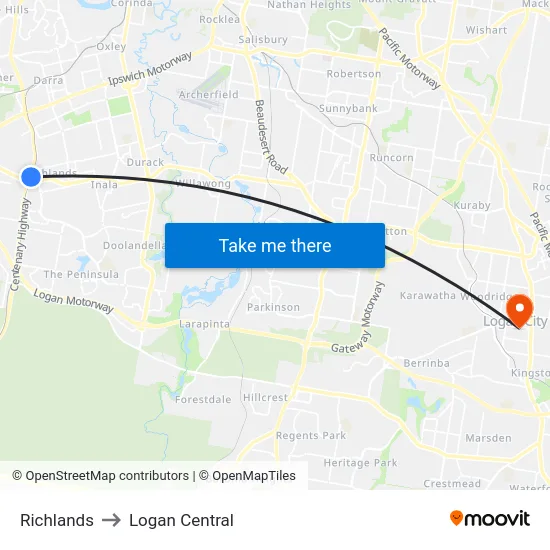 Richlands to Logan Central map