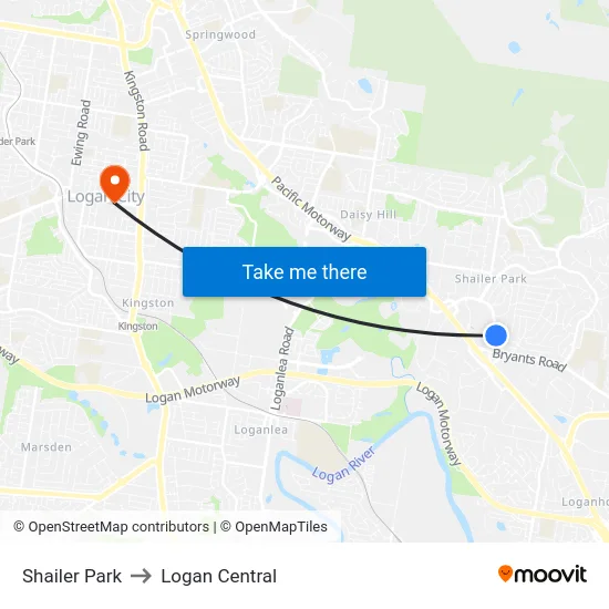Shailer Park to Logan Central map