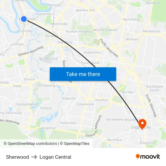 Sherwood to Logan Central map